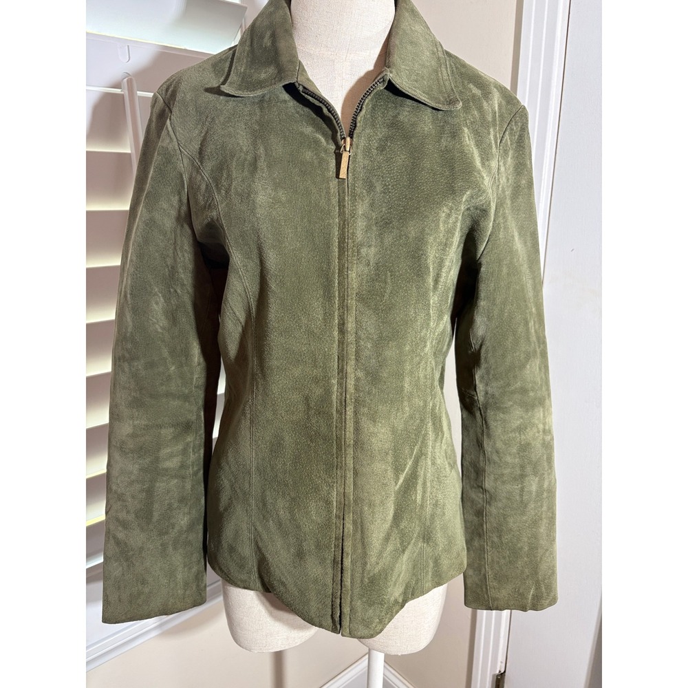 Vintage Siena By G-III Leather Jacket S Moss Green Suede Zip Y2K Earthy EUC